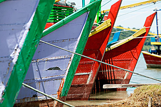 彩色,船体,渔船,排列,水,省,苏门答腊岛,印度尼西亚