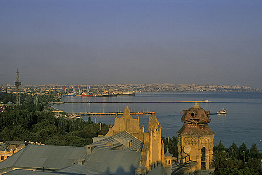 阿塞拜疆,巴库,老城,塔,海洋