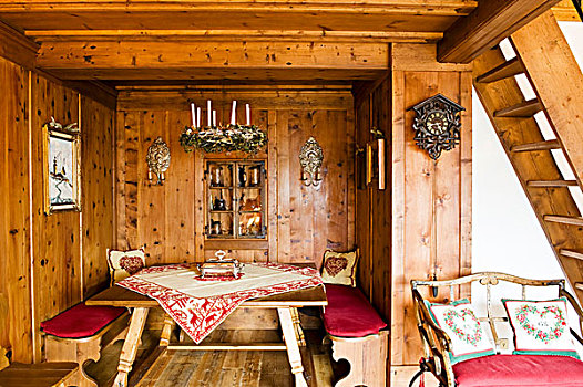 餐桌,整洁,凹室,传统,木房子,材质