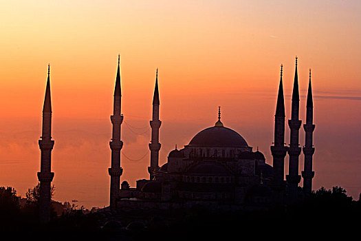 土耳其,伊斯坦布尔,日出,上方,蓝色清真寺