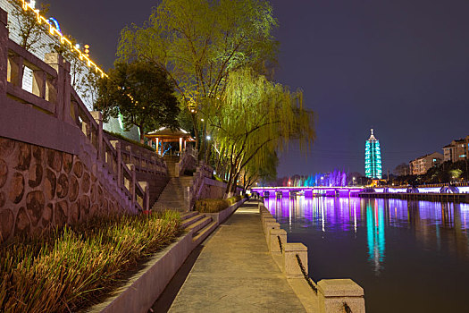 南京,秦淮,河岸,报恩寺,夜色