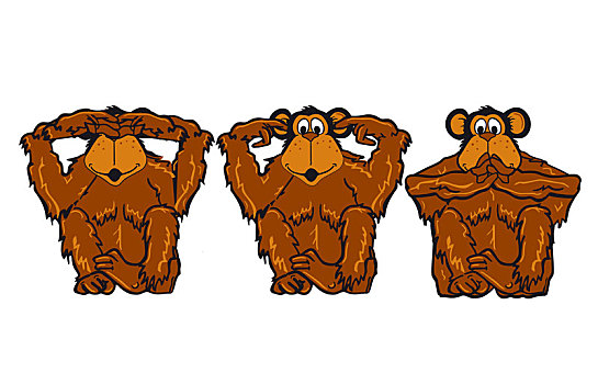 三个,猴子,看,听,说话