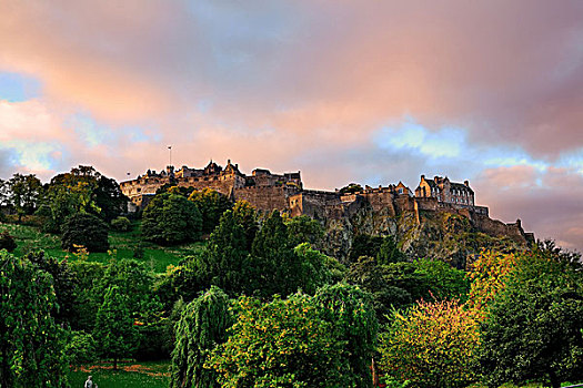 爱丁堡城堡,日落,著名,城市,地标,英国