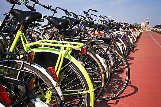 自行车,停放,中心,阿姆斯特丹,高反差,聚焦,黄色