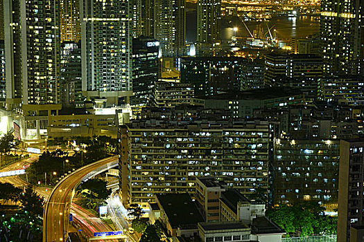 夜景,香港九龙深水埗区