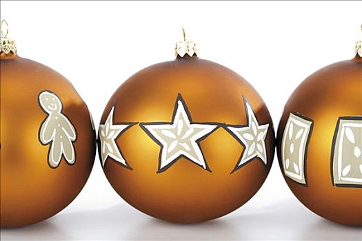 三个,金色,圣诞装饰,球,靠近