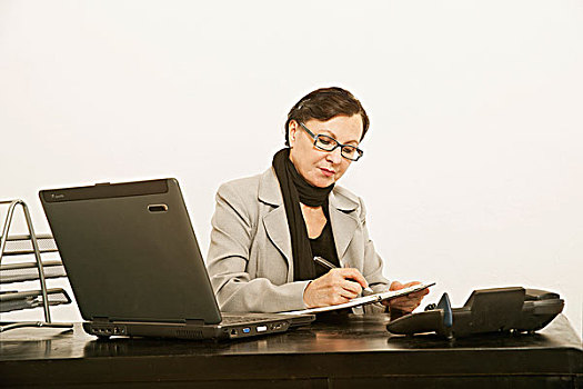 职业女性,笔记本电脑,写字板