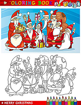 卡通,圣诞老人,群体,上色