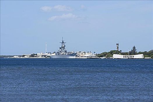 军舰,靠近,纪念,建筑,亚利桑那军舰纪念馆,珍珠港,檀香山,瓦胡岛,夏威夷,美国