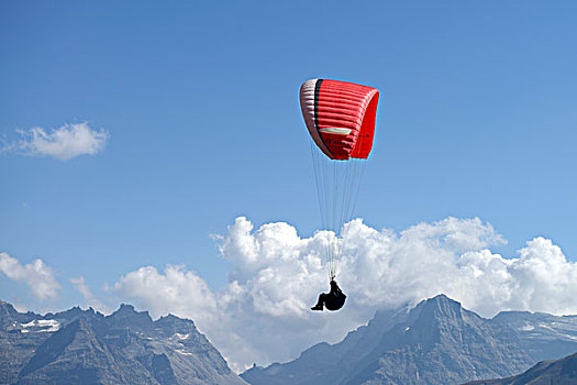 滑伞运动,上方,瓦莱,阿尔卑斯山,瑞士,欧洲