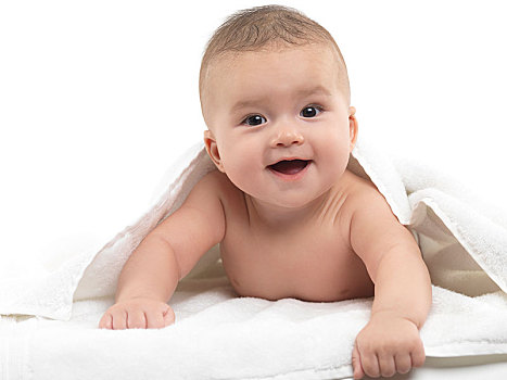 微笑,婴儿,遮盖,白色,毛巾