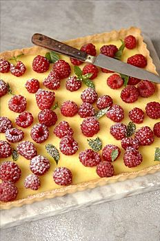芝士蛋糕,树莓,大理石板