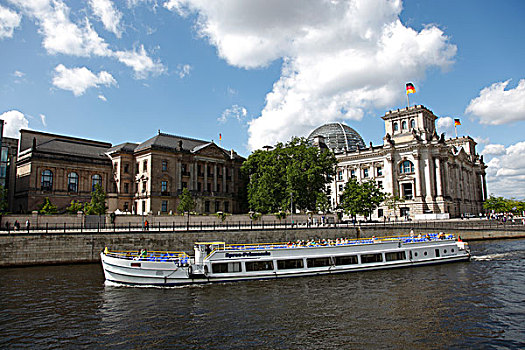 德国,柏林,德国国会大厦,建筑,施普雷河,游船,河,游轮