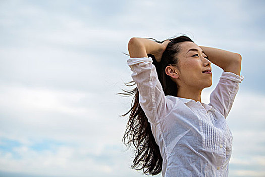 女人,海滩,神户