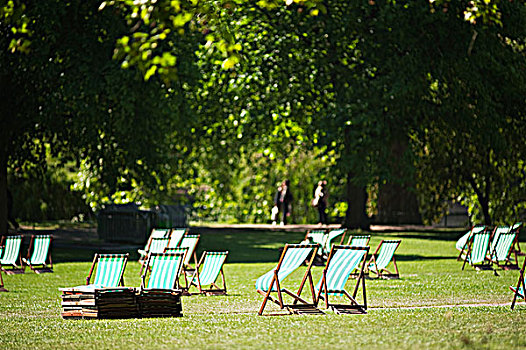 英格兰,伦敦,圣詹姆斯公园,折叠躺椅,出租,中心,晴朗,春天,早晨