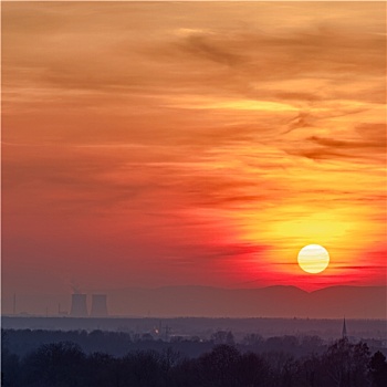 核电站,日落,德国