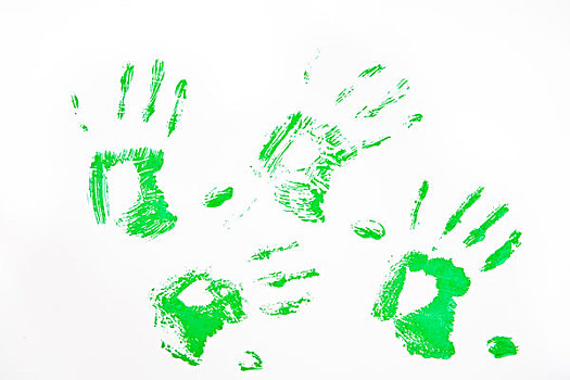 四个,绿色,手印,白色背景