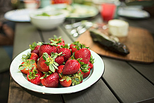 野餐桌,食物,室外,地点,新鲜,草莓