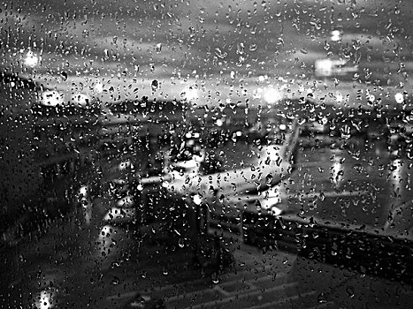 雨滴,窗户,机场,等待,休闲,飞机,背影,慕尼黑,德国