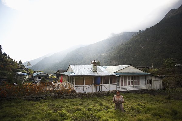女人,房子,山峦,珠穆朗玛峰,露营,尼泊尔