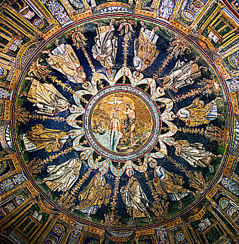 圆顶,图案,东正教,洗礼堂,拉文纳,意大利,5世纪,艺术家,未知