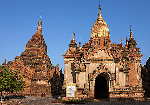 老,砖,塔,庙宇,夜光,蒲甘,曼德勒省,缅甸,亚洲
