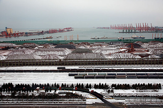 山东省日照市,一场瑞雪让港口变成皑皑白雪世界