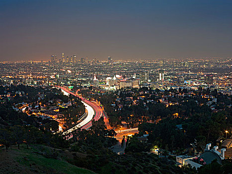 航拍,洛杉矶,夜晚
