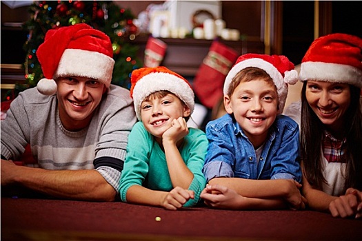 家庭,圣诞老人,帽
