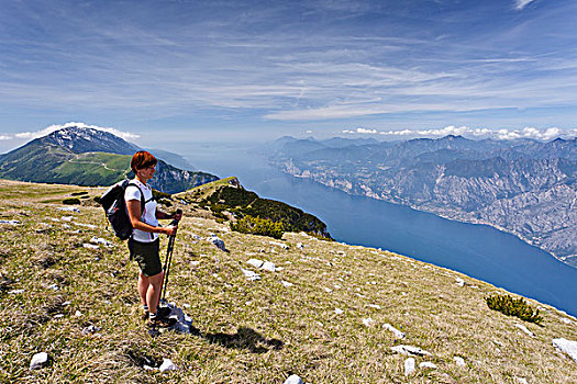 攀登,攀升,高处,远眺,加尔达湖,后面,特兰迪诺,意大利,欧洲