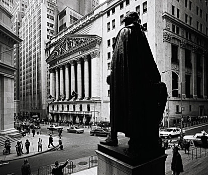 乔治-华盛顿,雕塑,面对,纽约股票交易所,证券交易所,曼哈顿,金融区,纽约,美国