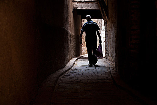 摩洛哥,老城,道路,男人,背面视角