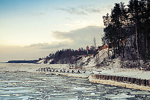 冬天,海边风景,漂浮,冰,冰冻,码头,海湾,芬兰,俄罗斯,旧式,照片,滤镜效果