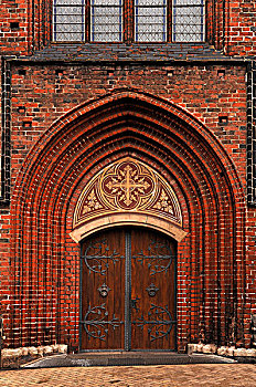 入口,玛丽亚,大教堂,砖,哥德式,修威林,梅克伦堡前波莫瑞州,德国,欧洲