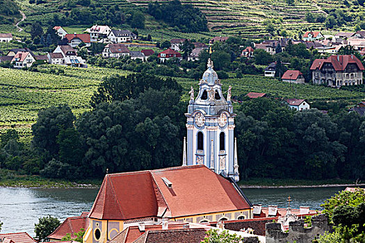 教区教堂,杜恩斯坦,背影,瓦绍,下奥地利州,奥地利,欧洲