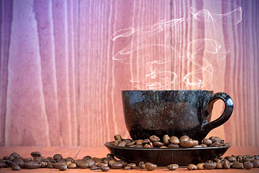 杯子,热,咖啡,木质背景
