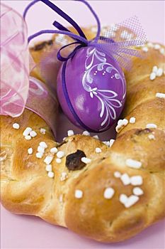 辫子面包,紫色,复活节彩蛋,挂起,特写