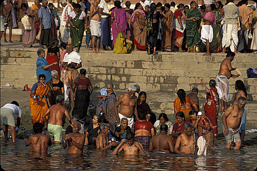印度,瓦腊纳西,恒河,朝圣,洗,河