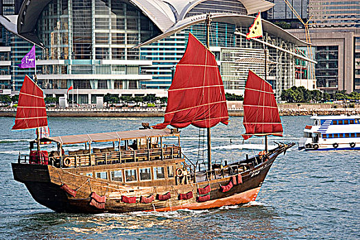 中国帆船,维多利亚港,香港