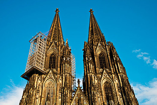 西部,建筑,正面,科隆大教堂,悬吊,脚手架,修葺,科隆,北莱茵威斯特伐利亚,德国,欧洲