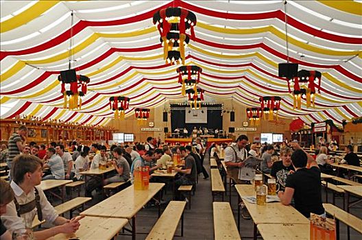 啤酒帐篷,内景,节庆,2009年,斯图加特,巴登符腾堡,德国,欧洲