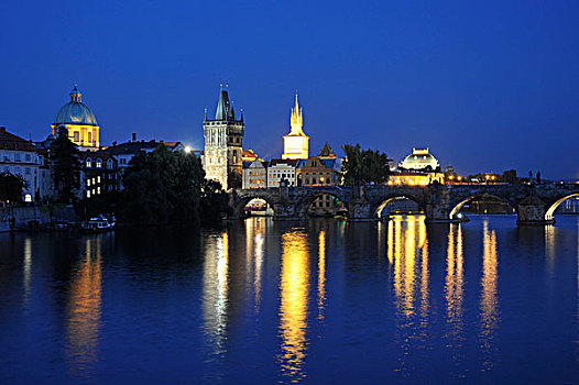 蓝色,钟点,查理大桥,老城,布拉格,捷克共和国,欧洲