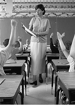学生,抬手,教室,女性,教师