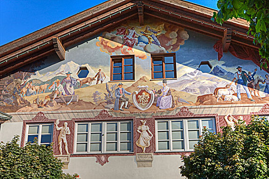 壁画,步行街,加米施帕藤基兴,上巴伐利亚,巴伐利亚,德国