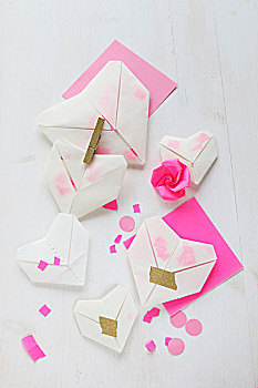 半透明,折纸,心形,粉色,纸,五彩纸屑