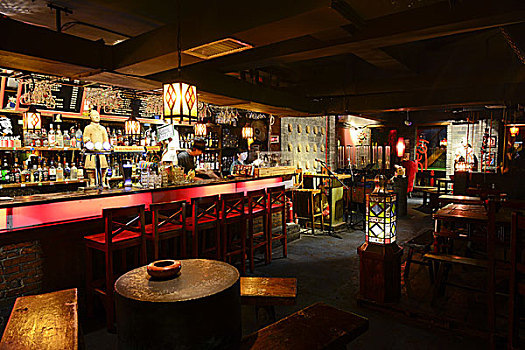酒吧吧台,书院国际青年旅舍,陕西西安