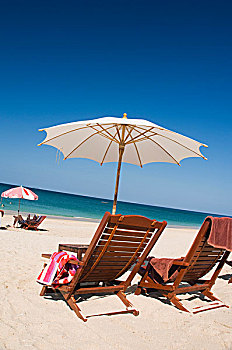 平台,椅子,伞,长,海滩,苏梅岛,岛屿,甲米,泰国,亚洲