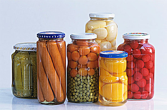 罐头瓶,蔬菜,水果,香肠