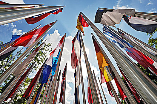 多样,国际,旗帜,杆,风,慕尼黑,巴伐利亚,德国,欧洲