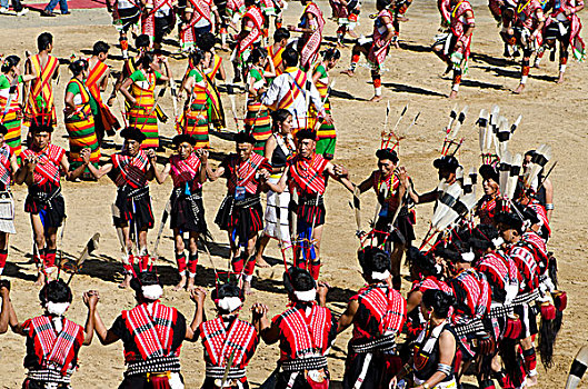 勇士,不同,部落,表演,仪式,跳舞,犀鸟,节日,印度,亚洲